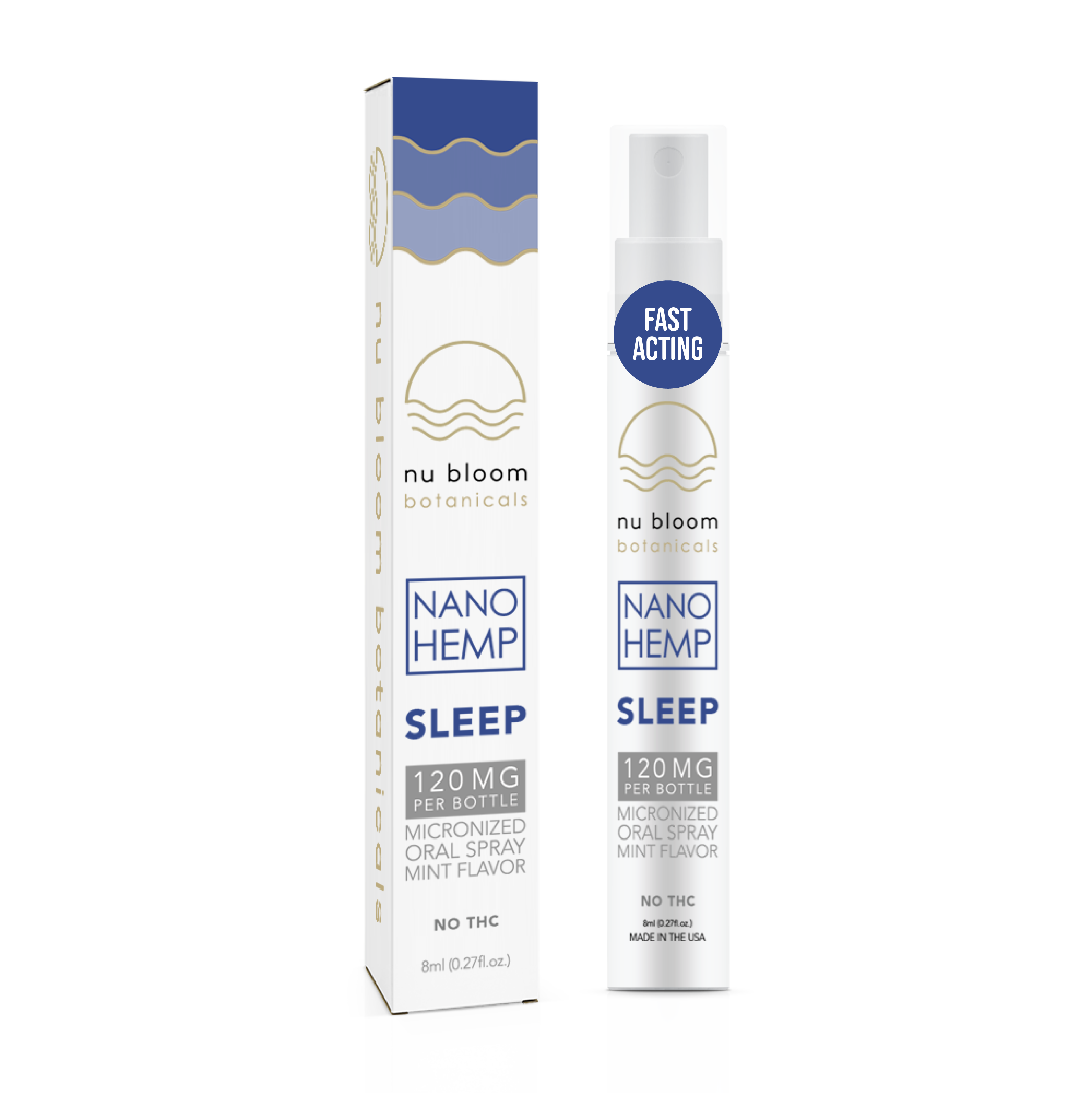 nu bloom botanicals Nano Hemp Sleep product packaging on a white background