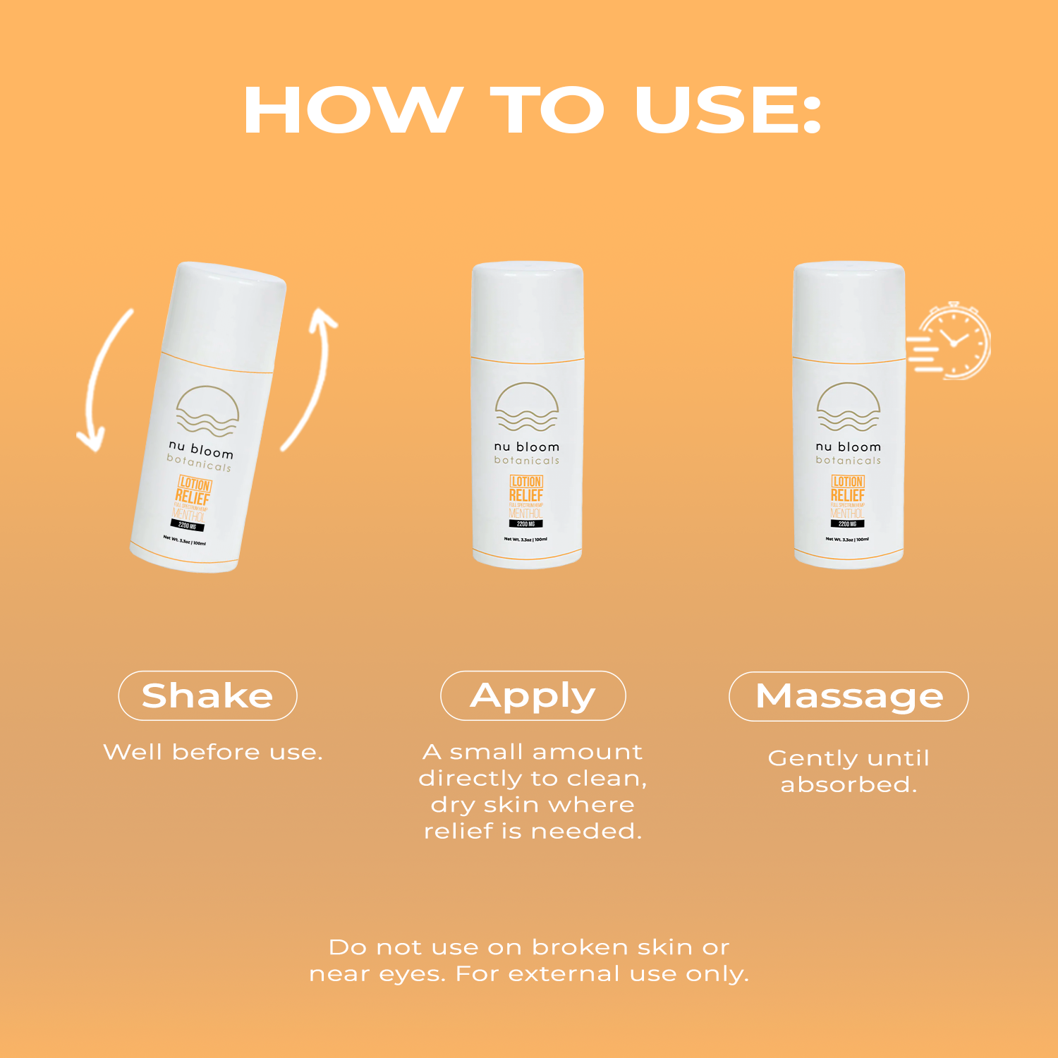Instructions on how to use a skincare product with an orange gradient background