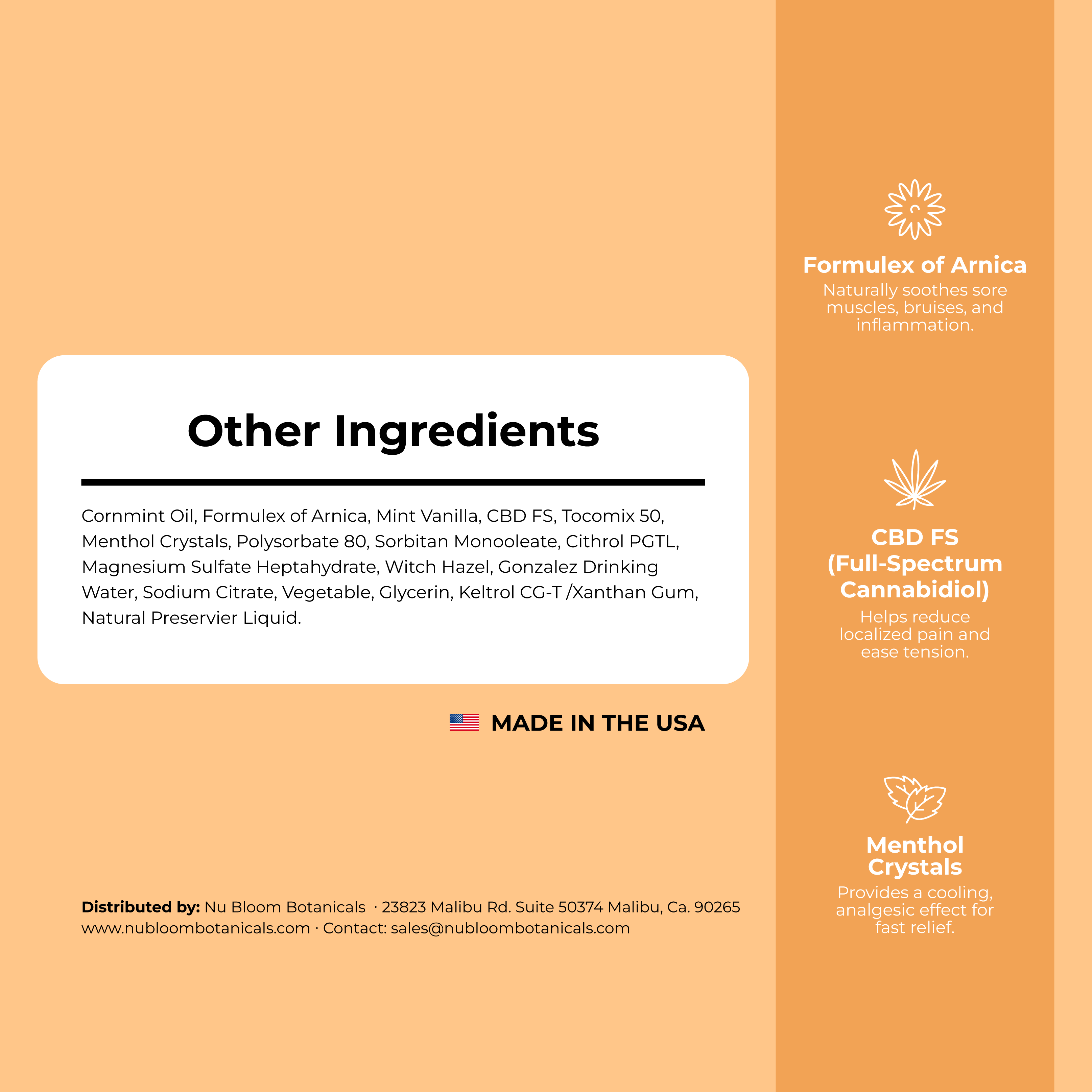 Product label with ingredients list on a beige background